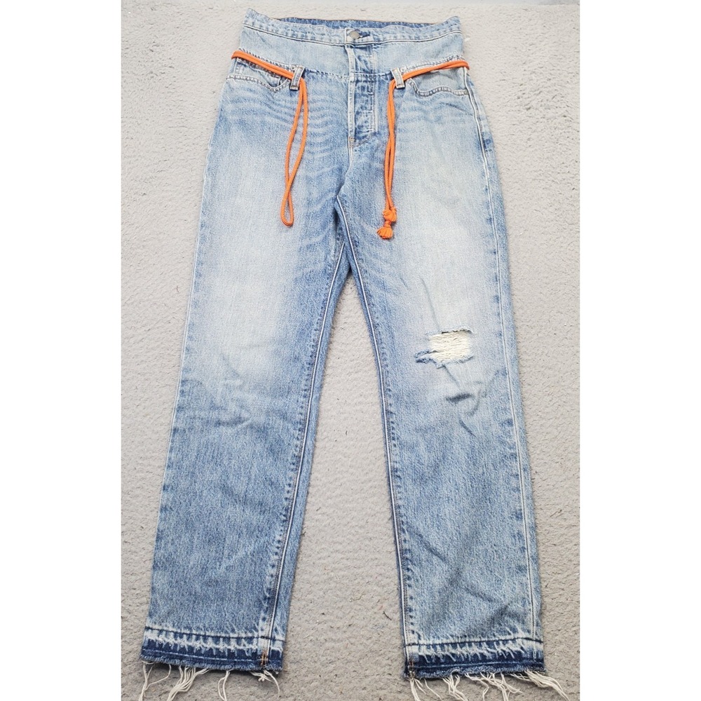 Hudson‎ Jessi Boyfriend Jeans Womens 24 Blue Denim Distressed High Waist Raw Hem